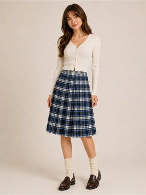 French Toast Blue Plaid Midi Skirt